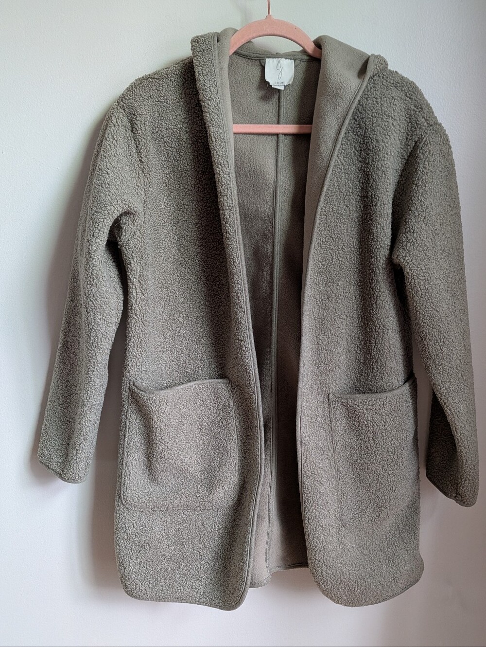 JOIE Sage Green Cozy Hooded Warm Boucle Open Front Sherpa Jacket Size Small